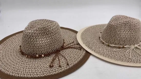 Cappello di paglia all'ingrosso di carta floscia della treccia mista della signora dei cappelli di moda delle donne Cappello di paglia all'ingrosso per il viaggio